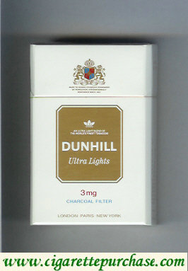Dunhill Ultra Lights 3 mg Charcoal Filter white and gold cigarettes hard box